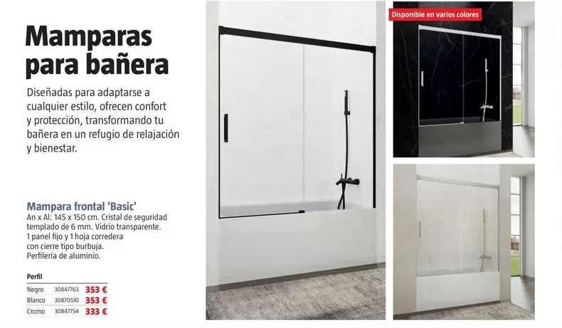 Oferta de Mampara Para Banera Frontal 'Basic' por 353€ en BAUHAUS