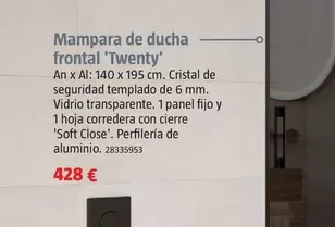 Oferta de Mampara De Ducha  Frontal 'Twenty' por 428€ en BAUHAUS