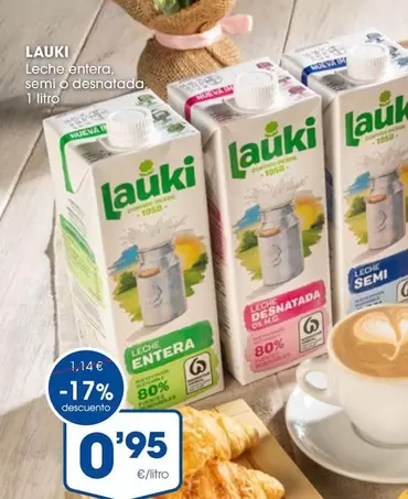 Oferta de Lauki - Leche Entera, Semi O Desnatada por 0,95€ en Supermercados Plaza