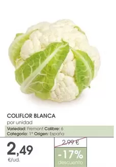 Oferta de Origen - Coliflor Blanca por 2,49€ en Supermercados Plaza