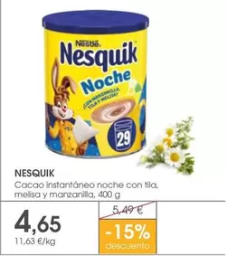 Oferta de Nesquik - Cacao Instantaneo Noche Con Tila por 4,65€ en Supermercados Plaza