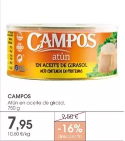 Oferta de Campos - Atun En Aceite De Girasol por 7,95€ en Supermercados Plaza