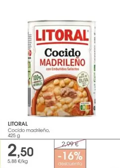 Oferta de Litoral - Cocido Madrileno por 2,5€ en Supermercados Plaza