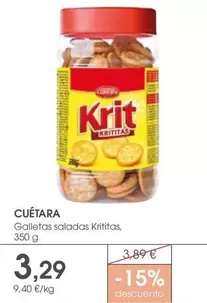 Oferta de Cuétara - Galletas Saladas Krititas por 3,29€ en Supermercados Plaza