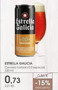 Oferta de Estrella Galicia - Cerveza Tostada 0,0 Especial por 0,73€ en Supermercados Plaza