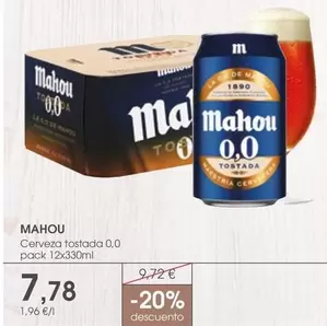 Oferta de Mahou - Cerveza Tostada 0,0 por 7,78€ en Supermercados Plaza