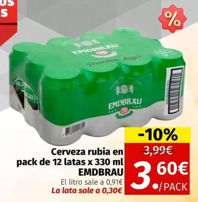 Oferta de Emdbrau - Cerveza Rubia En Pack De 12 Latas X 330 Ml por 3,6€ en Maskom Supermercados