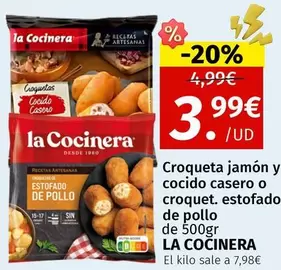 Oferta de La Cocinera - Croqueta Jamón Y Cocido Casero O Croquet por 3,99€ en Maskom Supermercados