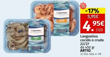 Oferta de Artiq - Langostino Cocido O Crudo por 4,95€ en Maskom Supermercados