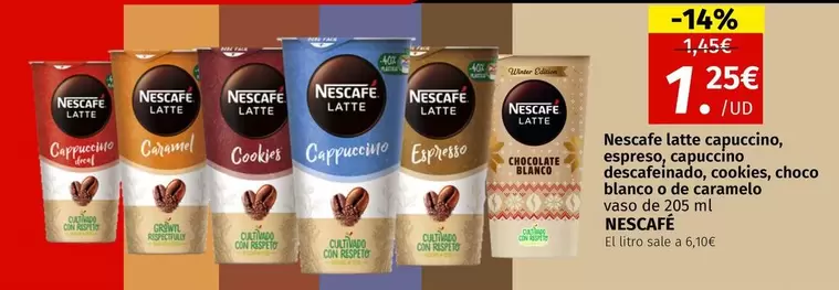 Oferta de Nescafé -  Latte Capuccino, Espreso, Capuccino Descafeinado, Cookies, Choco Blanco O De Caramelo por 1,25€ en Maskom Supermercados