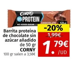 Oferta de Corny - Barrita Proteína De Chocolate Sin Azucar Añadido  por 1,79€ en Maskom Supermercados