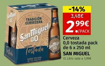 Oferta de San Miguel - Cerveza 0,0 Tostada Pack De 6 X 250ml por 2,99€ en Maskom Supermercados