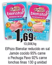 Oferta de El Pozo - Bienstar Reducido En Sal Jamón Cocido 95% Carne O Pechuga Pavo 92% Carne Lonchas Finas por 1,69€ en Froiz