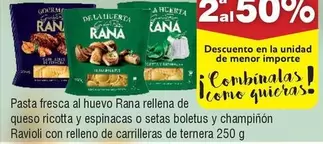 Oferta de Rana - Pasta Fresca Al Huevo Rellena De Queso Ricotta Y Espinacas O Setas Boletus Y Champinon Ravioli Con Relleno De Carrillera De Ternera en Froiz