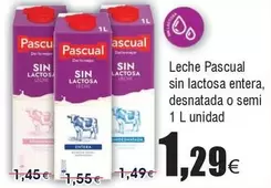 Oferta de Pascual - Leche Sin Lactosa Entera, Desnatada O Semi por 1,29€ en Froiz