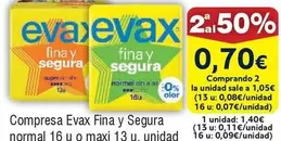 Oferta de Evax - Compresas Fina Y Segura Normal 16 U O Maxi por 1,4€ en Froiz