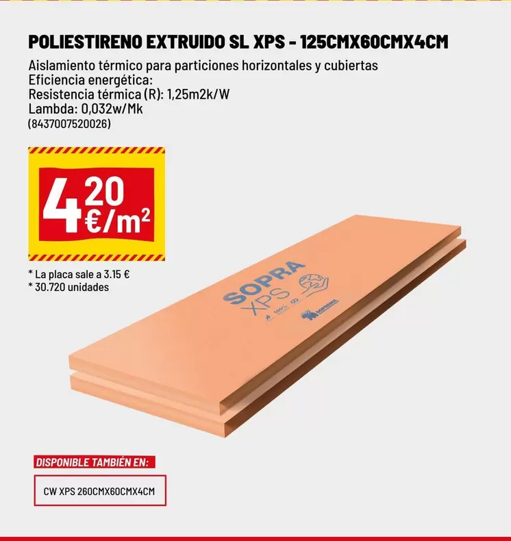 Oferta de Lambda - Poliestireno Extruido Sl Xps 125cmx60cmx4cm por 4,2€ en Brico Depôt