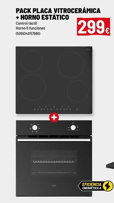 Oferta de Control - Pack Placa Vitroceramica + Horno Estatico por 299€ en Brico Depôt