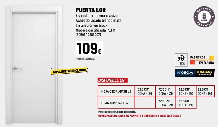 Oferta de Blanco - Puerta Lor por 109€ en Brico Depôt