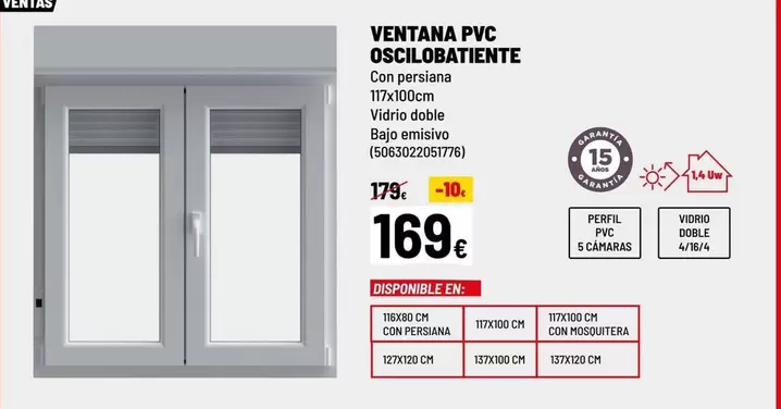 Oferta de PVC - Ventana Pvc Oscilobatiente por 169€ en Brico Depôt