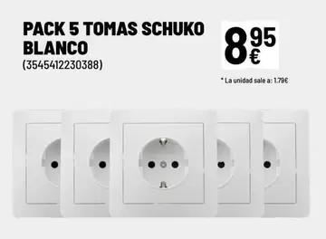 Oferta de Blanco - Pack 5 Tomas Schuko por 8,95€ en Brico Depôt