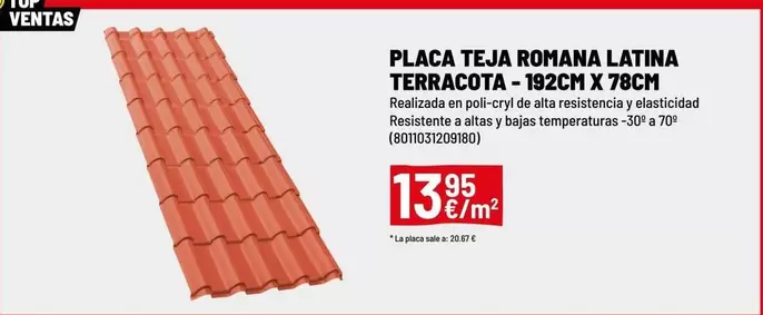 Oferta de PLACA TEJA ROMANA LATINA TERRACOTAS por 13,95€ en Brico Depôt