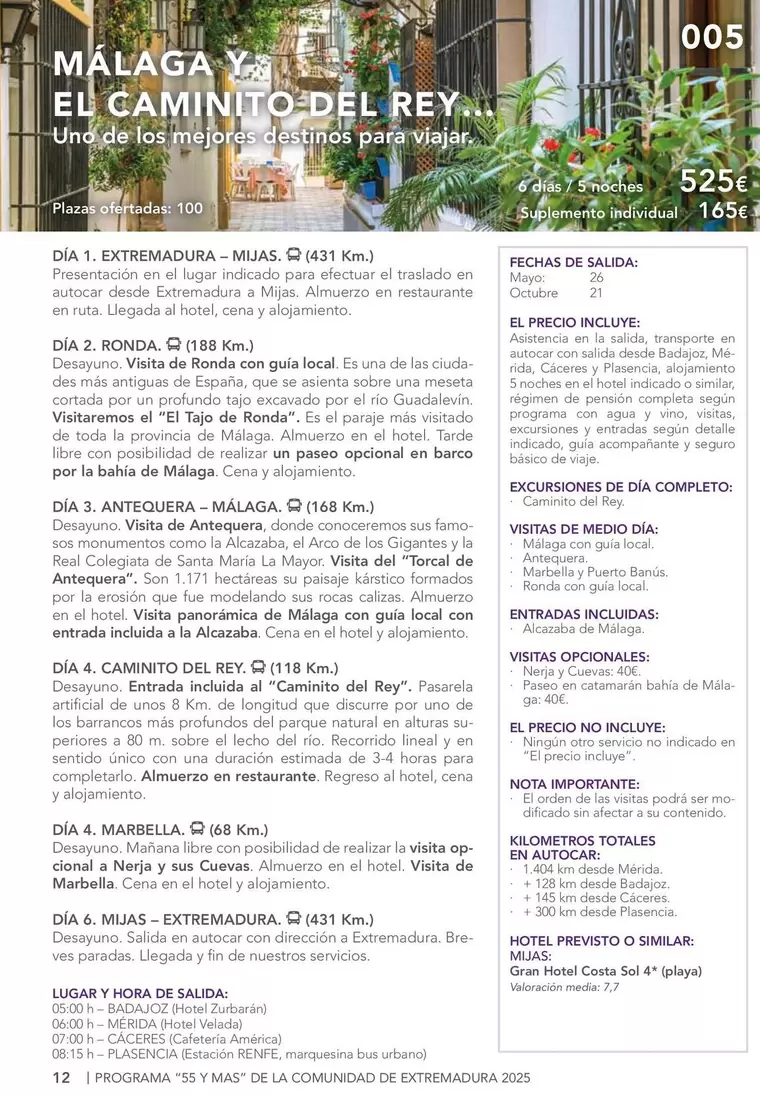 Oferta de Malaga Y El Caminito Del Rey por 525€ en Nautalia Viajes