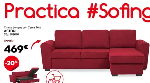 Oferta de Chas Longue Con Cama Tela por 469€ en Conforama