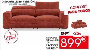 Oferta de Confort - Sofá Cama 3 Plazas Xxl Tela por 899€ en Conforama