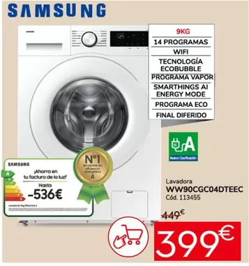 Oferta de Samsung - Ww90cgc04dteec por 399€ en Conforama