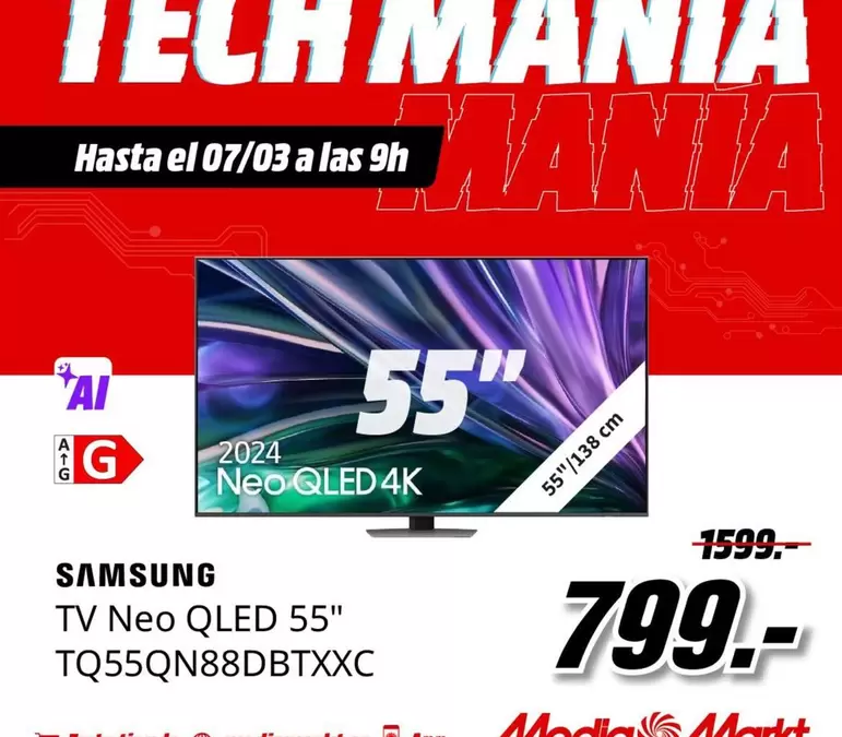 Oferta de Tech - Tv Neo Qled 55 Tq55qn88dbtxxc por 799€ en MediaMarkt