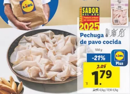 Oferta de Pechuga De Pavo Cocida por 1,79€ en Lidl