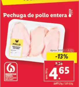 Oferta de Pechuga De Pollo Entera por 4,65€ en Lidl