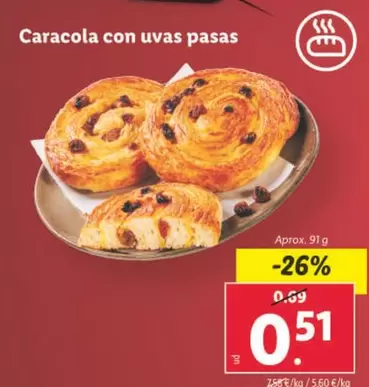 Oferta de Caracola Con Uvas Pasas por 0,51€ en Lidl