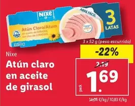 Oferta de Nixe - Atun Claro En Aceite De Girasol por 1,69€ en Lidl