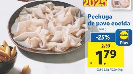 Oferta de Pechuga De Pavo Cocida por 1,79€ en Lidl