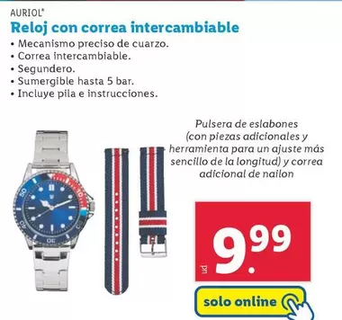 Oferta de Auriol - Reloj Con Correa Intercambiable por 9,99€ en Lidl