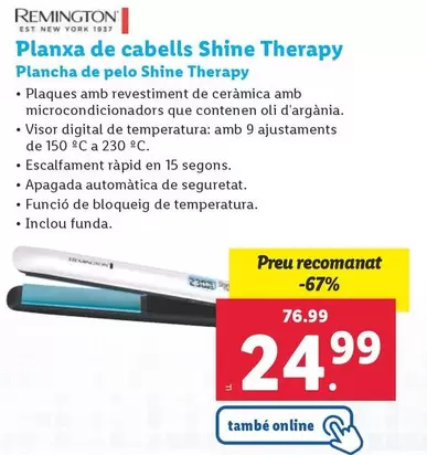 Oferta de Remington - Plancha De Pelo Shine Therapy por 24,99€ en Lidl