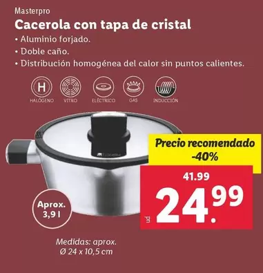 Oferta de Masterpro - Cacerola Con Tapa De Cristal por 24,99€ en Lidl