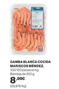 Oferta de Gamba Blanca Cocida Mariscos Mendez por 8,99€ en Supercor