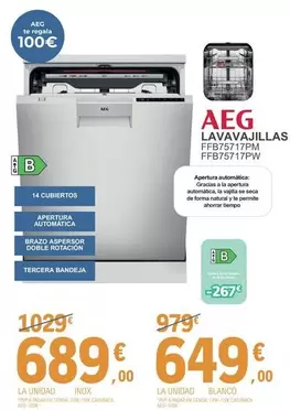 Oferta de AEG - Lavavajillas FFB75717PM por 689€ en E.Leclerc