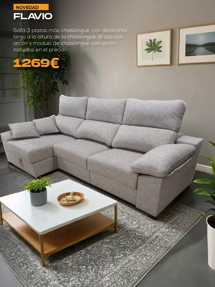 Oferta de Flavio Sofá 3 Plazas Más Chaislongue por 1269€ en OKSofas