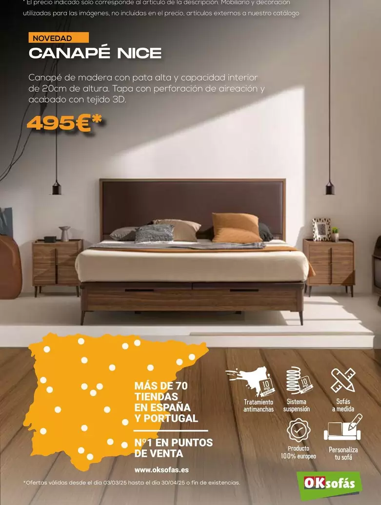 Oferta de Canape Nice Canapé De Madera Con Pata Alta Y Capacidad Interior De 20cm De Altura por 495€ en OKSofas