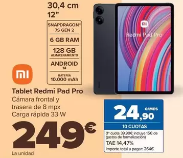 Oferta de Xiaomi - Tablet Redmi Pad Pro por 249€ en Carrefour