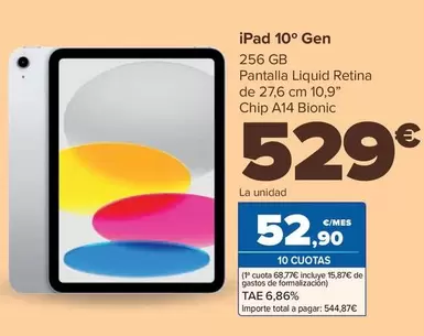 Oferta de Apple - Ipad 10º Gen por 529€ en Carrefour