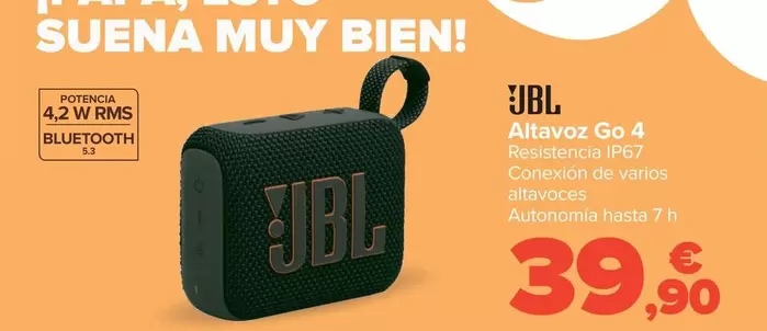 Oferta de JBL - Altavoz Go 4 por 39,9€ en Carrefour