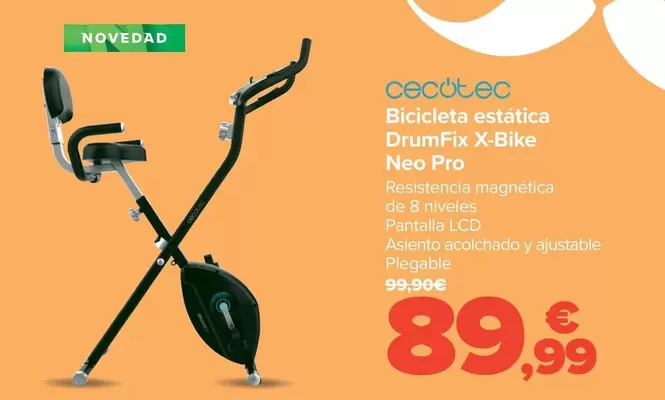 Oferta de Cecotec - Bicicleta Estatica Drumfix X-bike Neo Pro por 89,99€ en Carrefour