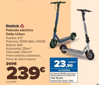 Oferta de Reebok - Patinete Electrico Delta Urban por 239€ en Carrefour