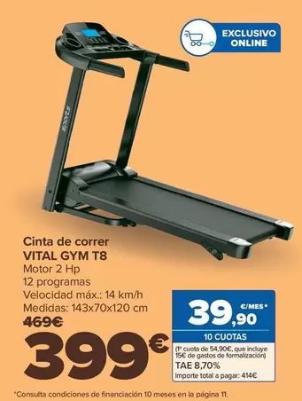 Oferta de Cinta De Correr Vital Gym T8 por 399€ en Carrefour