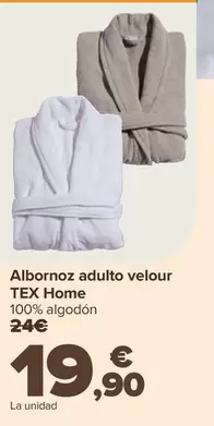 Oferta de Tex Home - Albornoz Adulto Velour  por 19,9€ en Carrefour